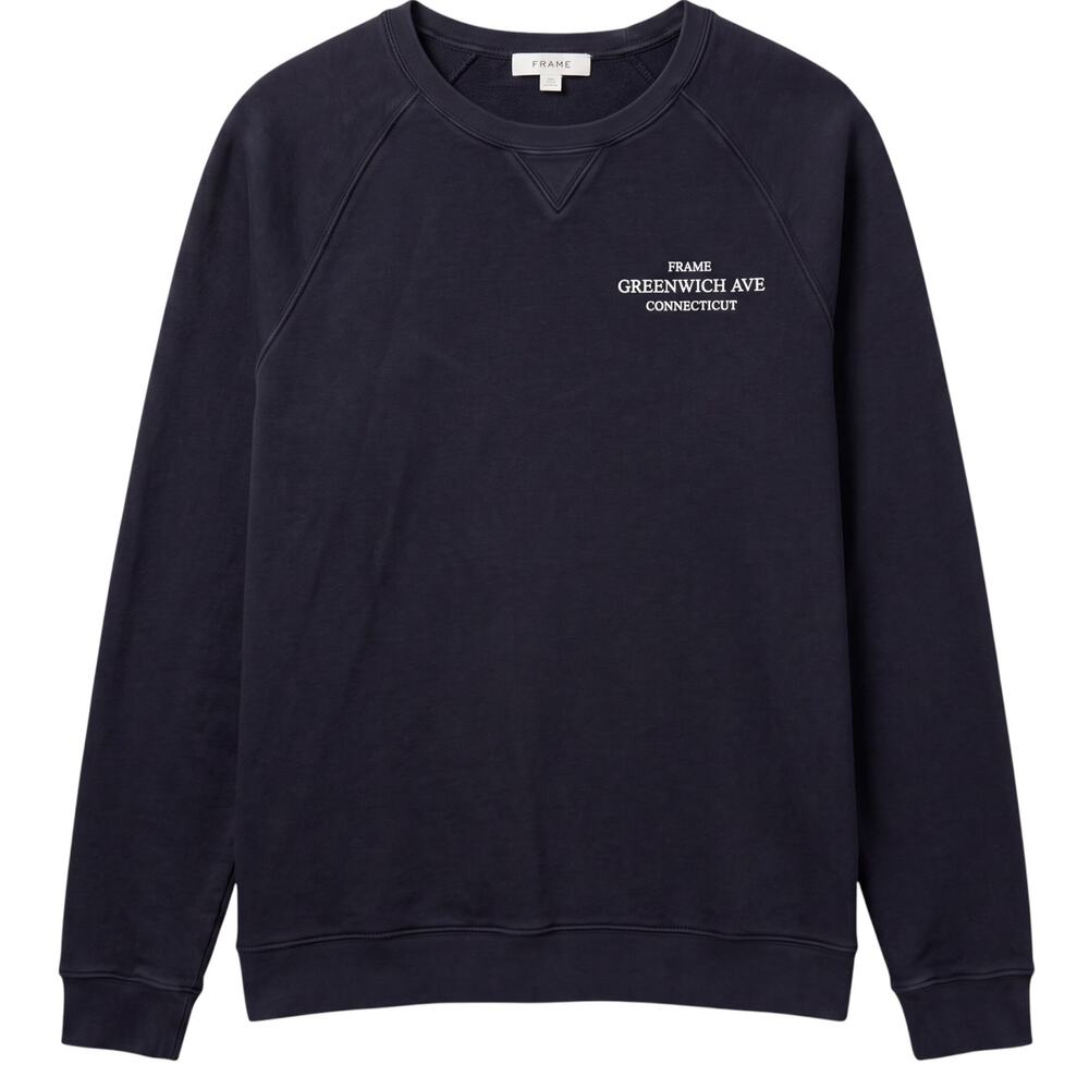 Frame Greenwich Ave Connecticut Navy Blue Men's XL Crewneck Sweatshirt Quiet Lux